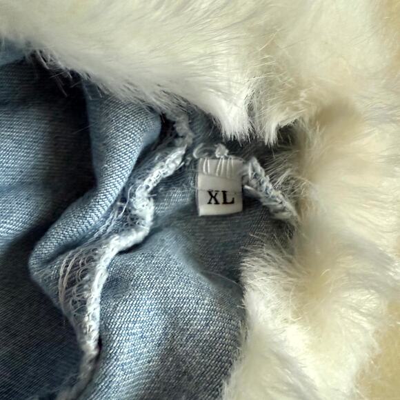 Vintage 90s Joy Kid Leggings Jacket & Hat Set Girls 8 Blue White Faux Fur Trim - Picture 5 of 5